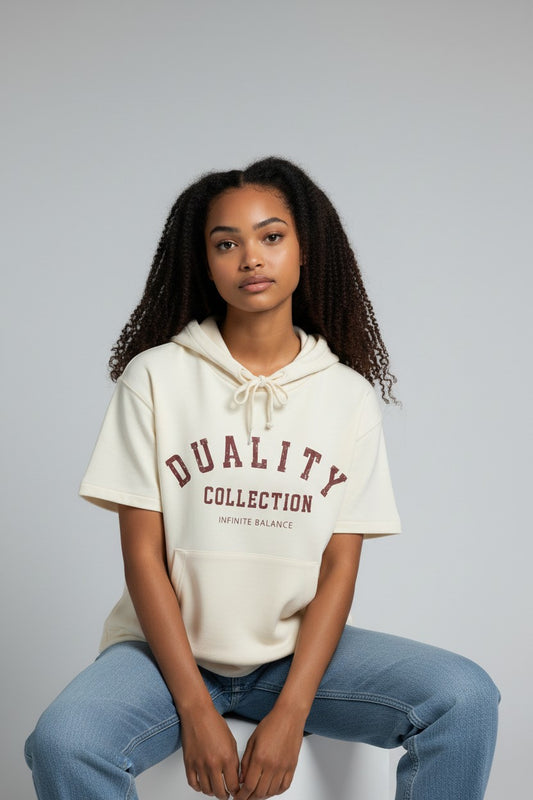 Women's French Terry Short Sleeves Hooded Sweatshirt- Ivory