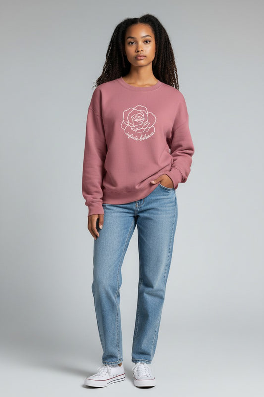 Women's Crew Neck Rose Sweatshirt - Antique Rose