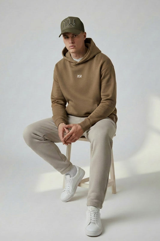 Men’s Toffee Oversized Pullover Hoodie – Premium Organic Cotton Blend