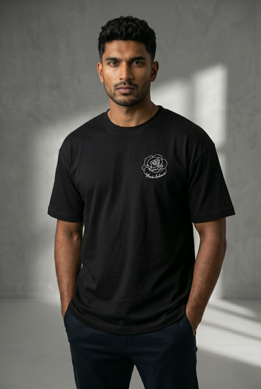 Mens Rose Loose Fit T-Shirt - Black