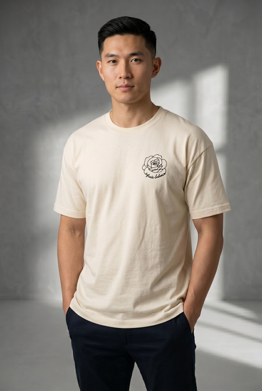 Mens Rose Loose Fi T-Shirt - Ivory