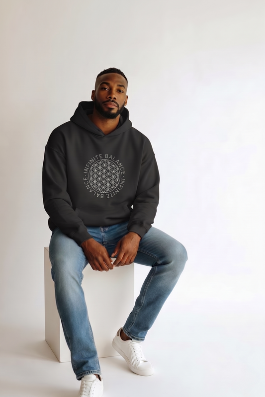 Men’s Flower Of Life Oversized Pullover Hoodie - Black
