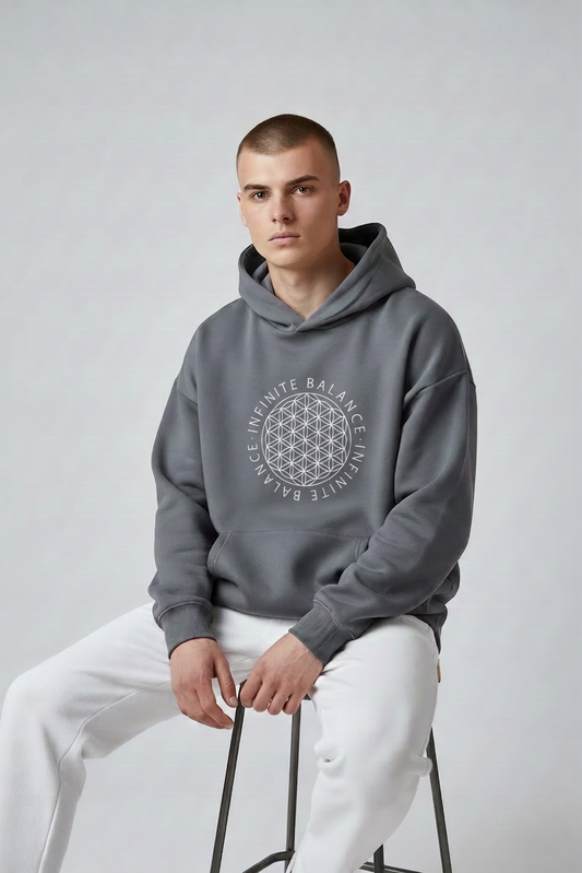 Men’s Flower Of Life Oversized Pullover Hoodie - Iron Grey