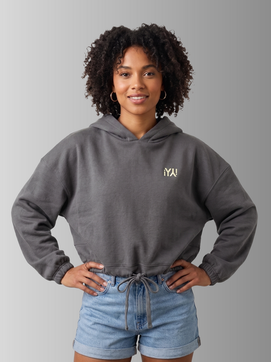 Women's cropped oversized hoodie - Charcoal
