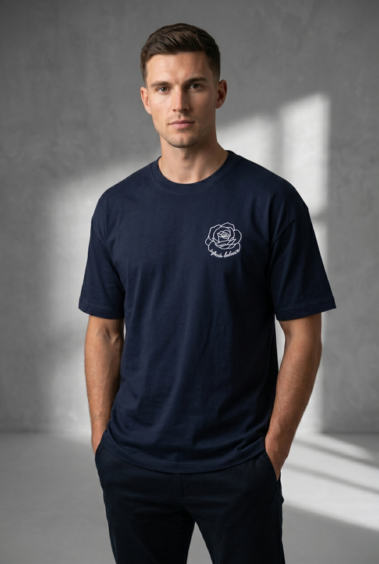 Mens Rose Loose Fit T-Shirt - Navy Blue