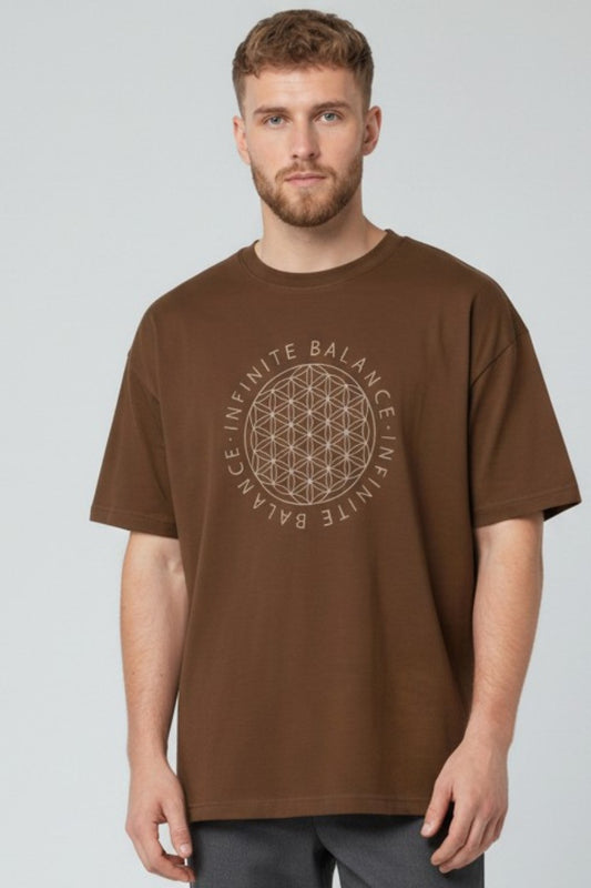 Mens Flower Of Life Loose Fit T-Shirt - Toffee
